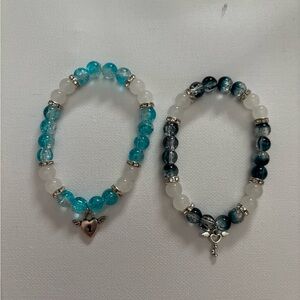 Matching Elegant Silver and Blue Beaded Bracelets Set